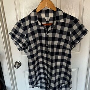 J. Crew Navy Blue and White Gingham partial Button-Down Shirt
